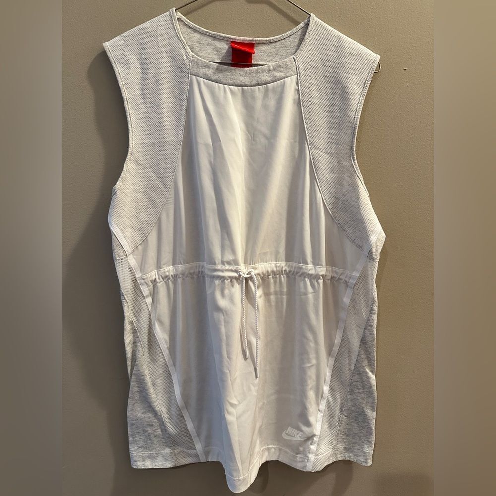 Nike Running Vest Women's White/Grey Size Small Drawstring Hybrid Tee T Shirt